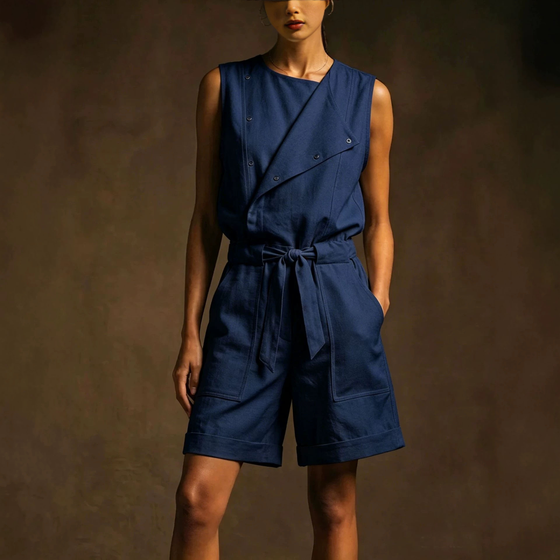 Women's Summer Cargo Jumpsuit Wide Leg Sleeveless