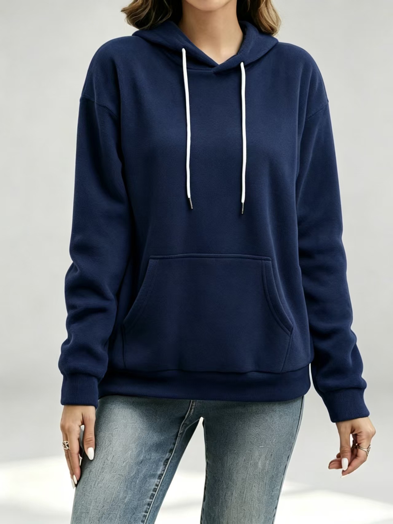 Women's Casual Loose Solid Hooded Kangaroo Pocket Sweatshirt Long Sleeve