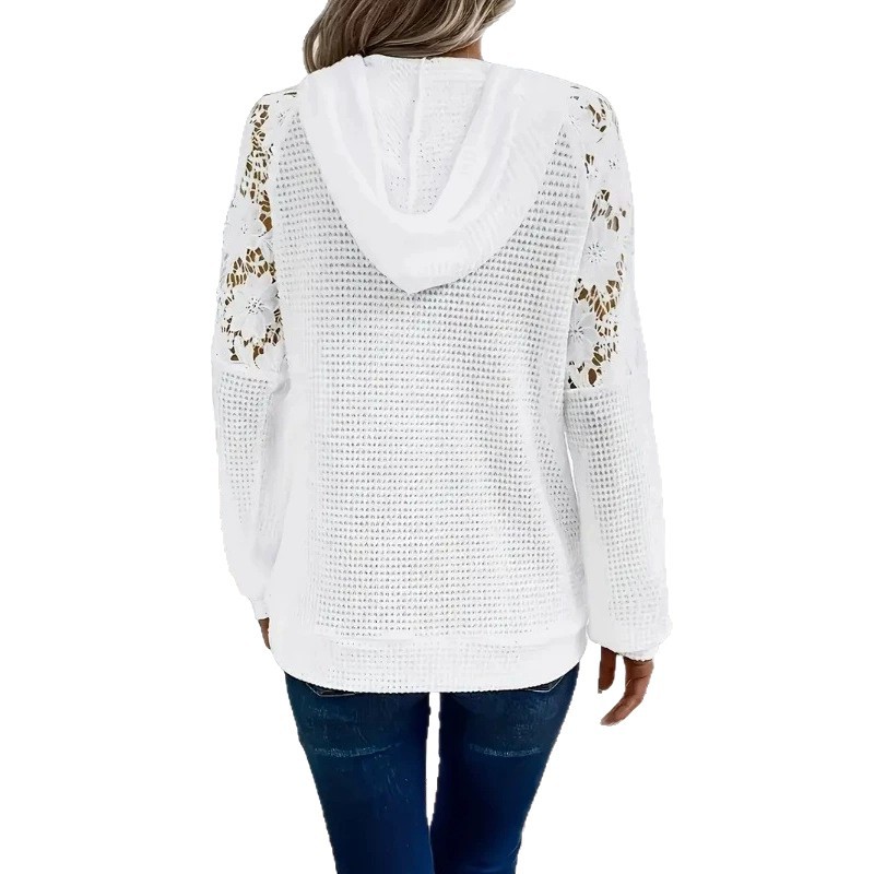 Elegant Women's Solid Lace Panel Long Sleeve T-Shirt Top