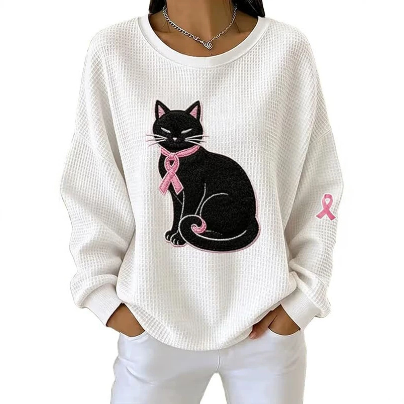 Women's Cat Scarf Ribbon Print Casual Sweatshirt