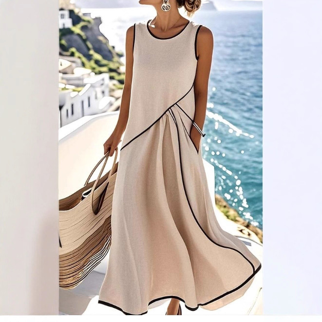 Bohemian Sleeveless Long Dress Color-Block Casual Vacation