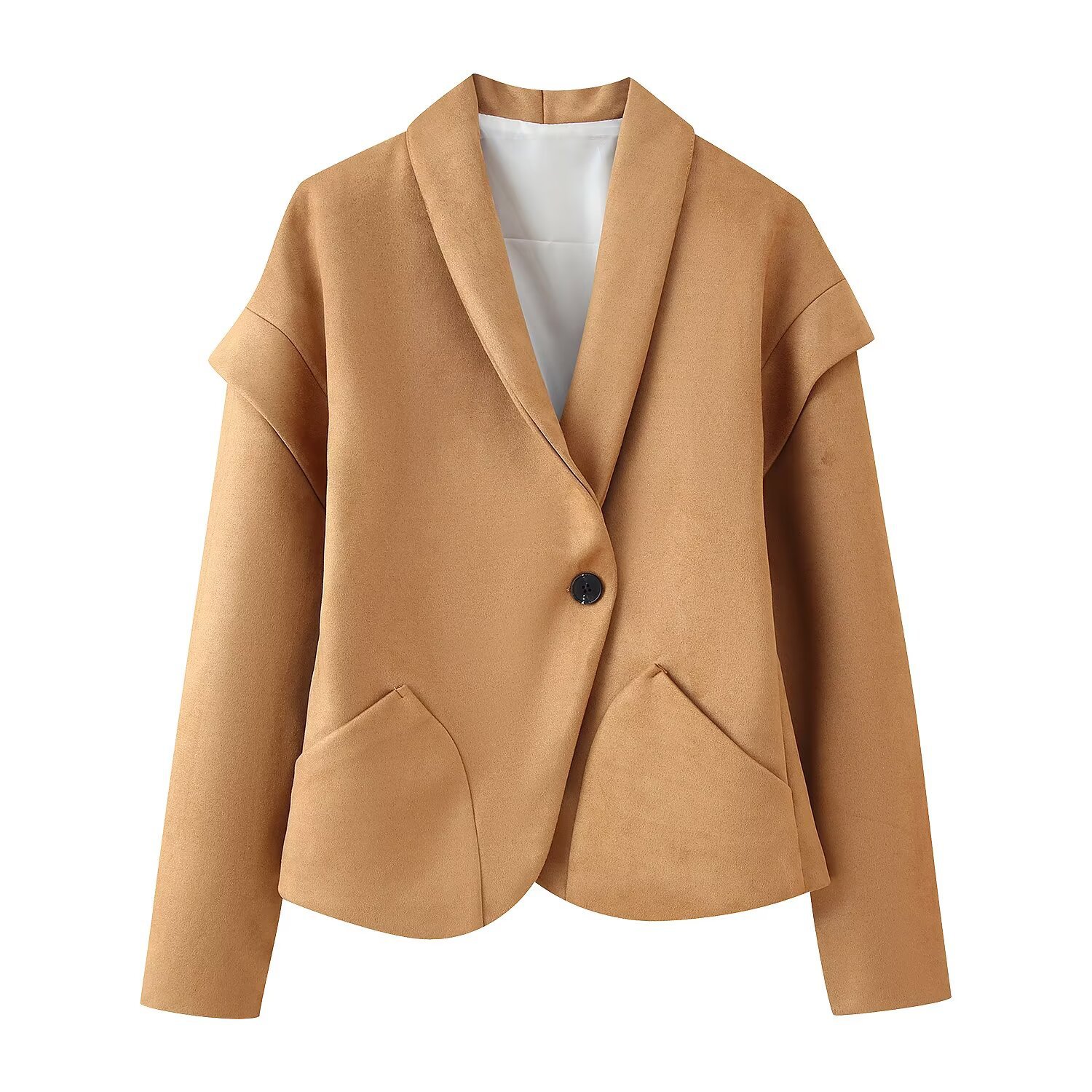 V-Neck Faux Suede Single-Button Blazer