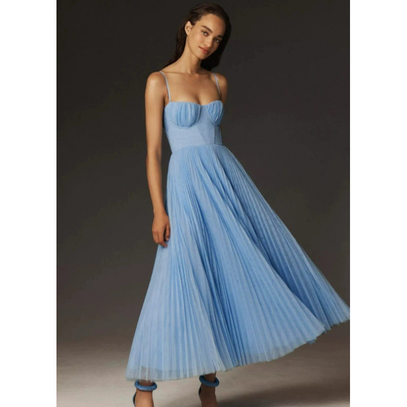 Sleeveless V-Neck Open-Back Ruched A-Line Evening Dress