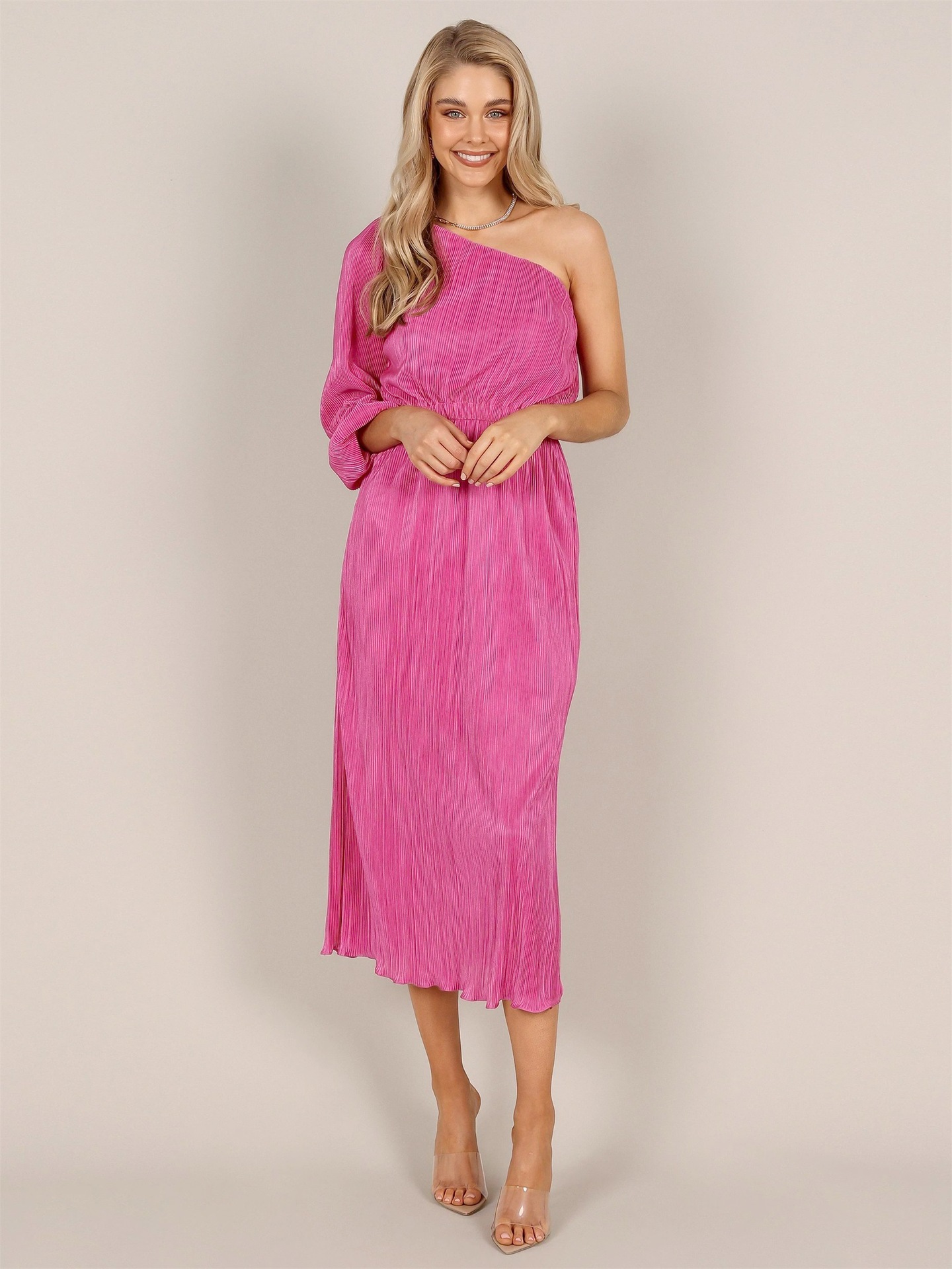 Sexy One-Shoulder Midi Dress with Slit and High Waist