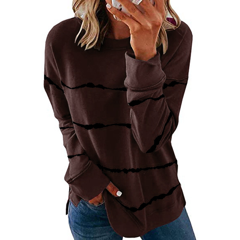 Women's Striped Print Long Sleeve Crewneck Loose T-Shirt