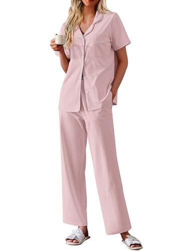 Women's Cuban Collar Short Sleeve Shirt and Pants Set