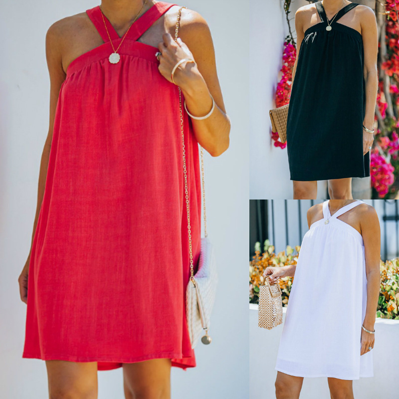 Women's Solid Color Off-Shoulder Cami Dress