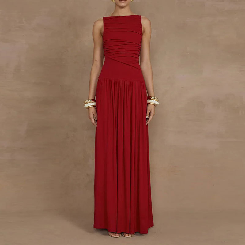 Women's Sexy Minimalist Solid Ruched Waist Midi Dress