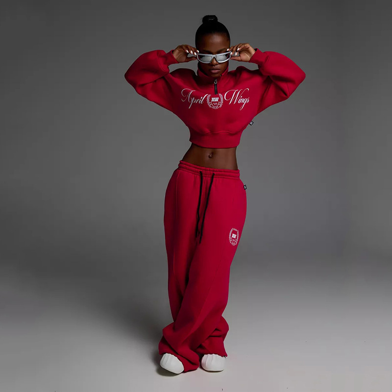 Women's Long Sleeve Collared Printed Hoodie and Tie Pants Two-Piece Set