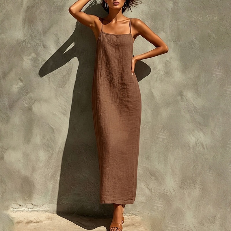 Women's Solid Color Sleeveless Slip Maxi Dress Casual Vacation Style