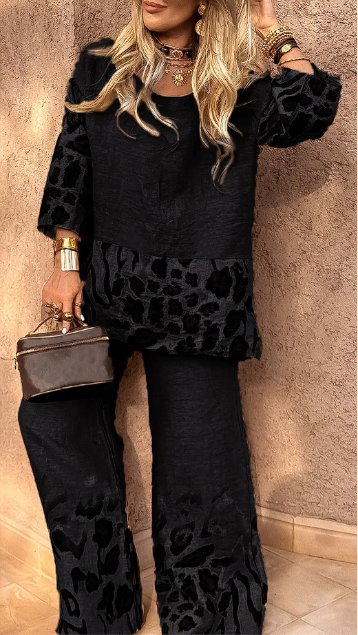 Women's Casual Leopard Print Two-Piece Pant Set