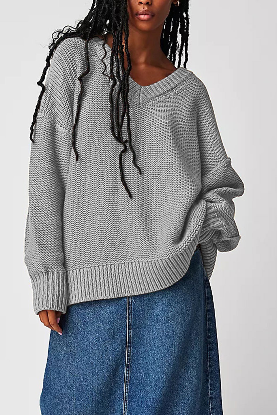 V-Neck Loose Knit Pullover Sweater