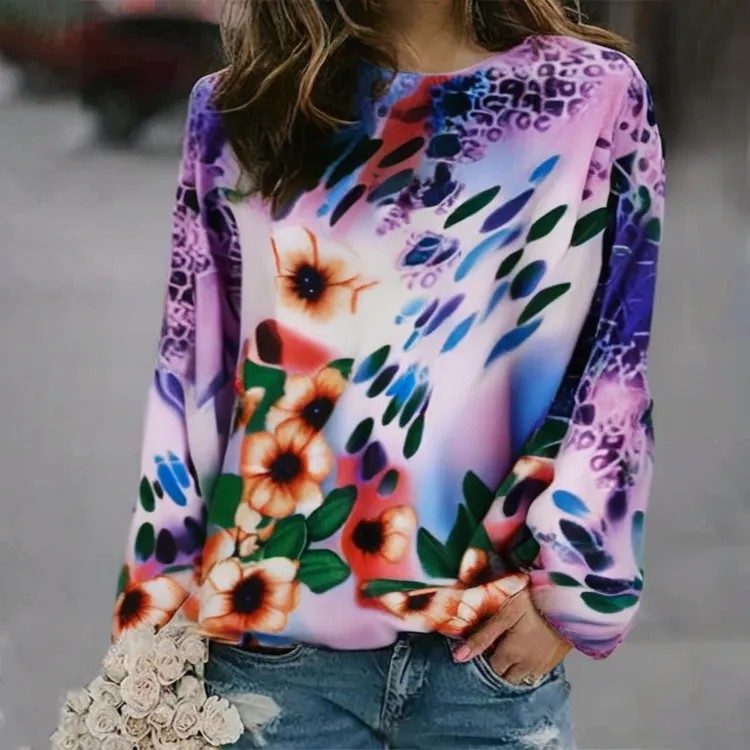 3D Print Women's Sweater Crewneck Pullover Casual Loose Long Sleeve Knit Top
