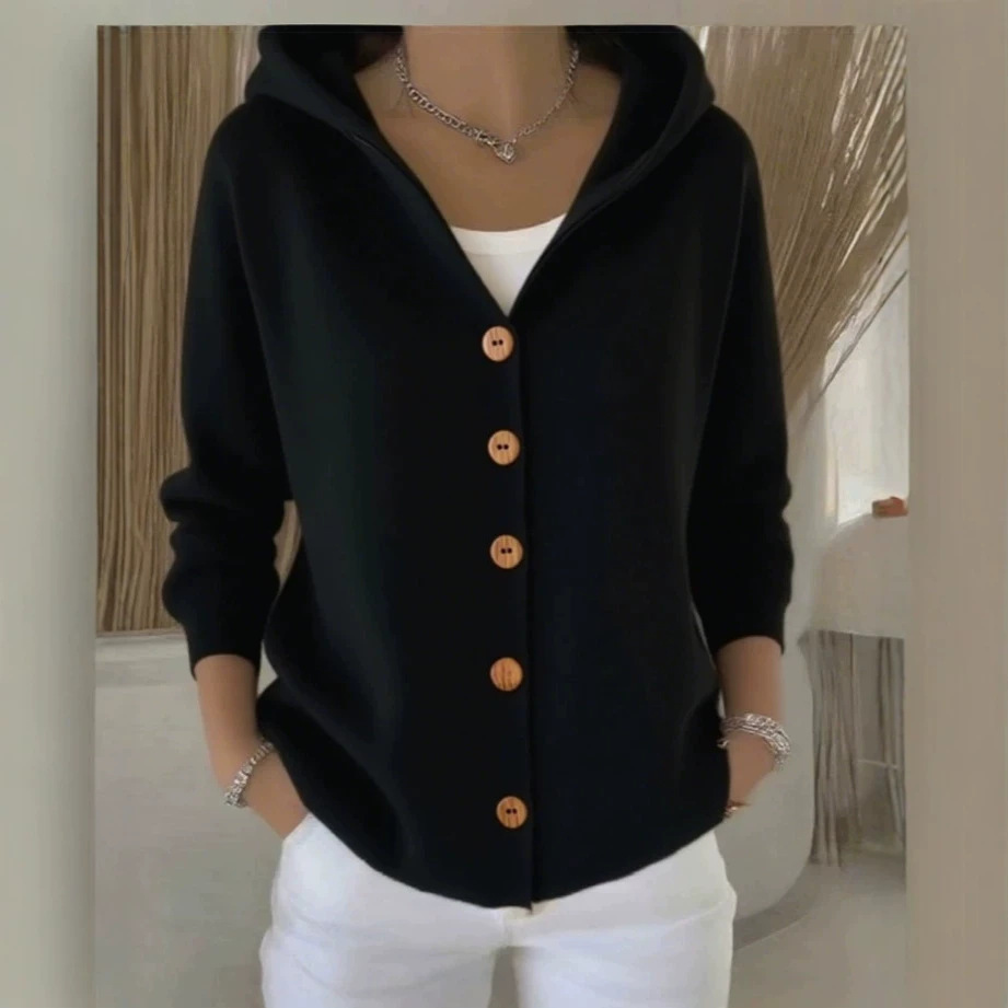 Women's Hooded Knit Cardigan Solid Color Casual Sweater Coat