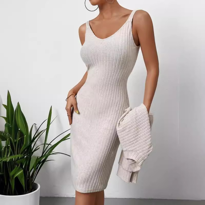 Ribbed Long-Sleeve Top and Cami Dress Set