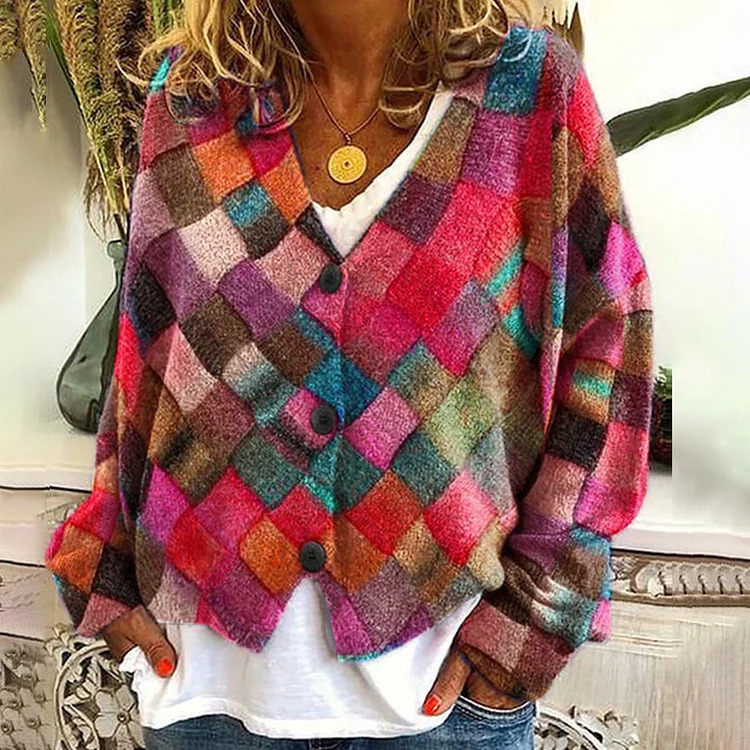 Printed Women's Cardigan Soft Knit Sweater Casual Cape Coat