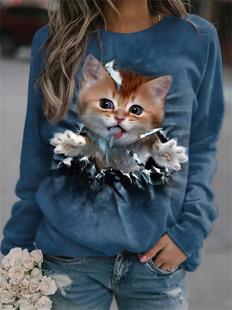 Animal Print Long-Sleeve Crewneck Sweatshirt