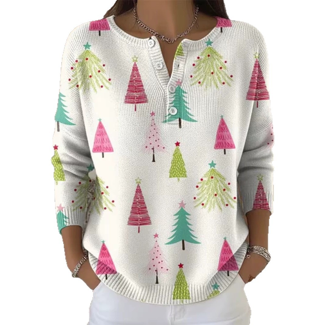 Women's Tree Leaf Floral Print Buttoned Casual Sweatshirt