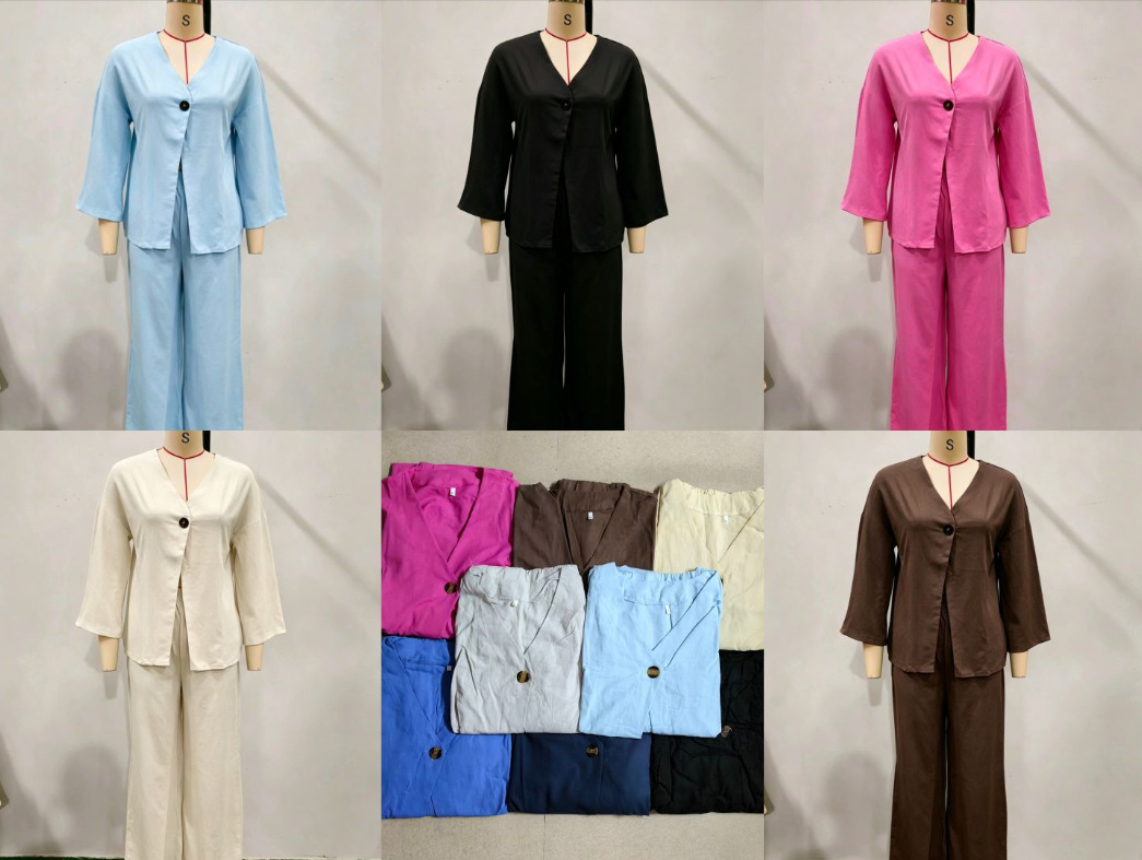 Women's V-Neck Top and Wide-Leg Pants Casual Set