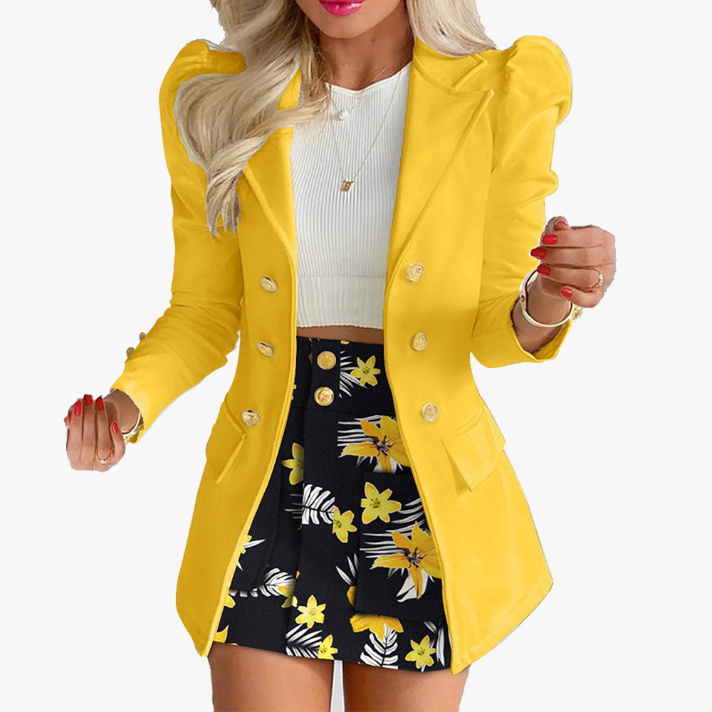 Women's Printed Long Sleeve Blazer and Skirt Set