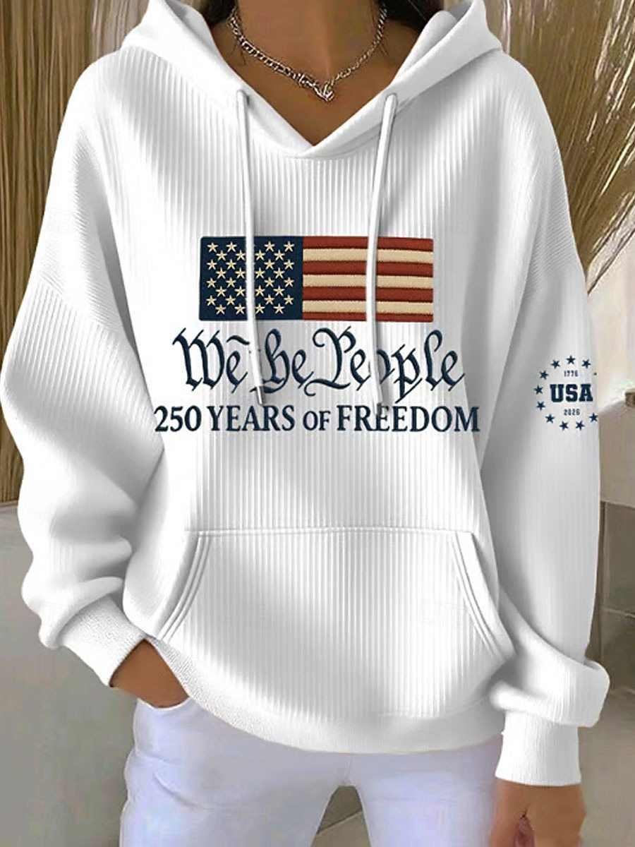 Women's American Flag Letter Print Casual Hoodie