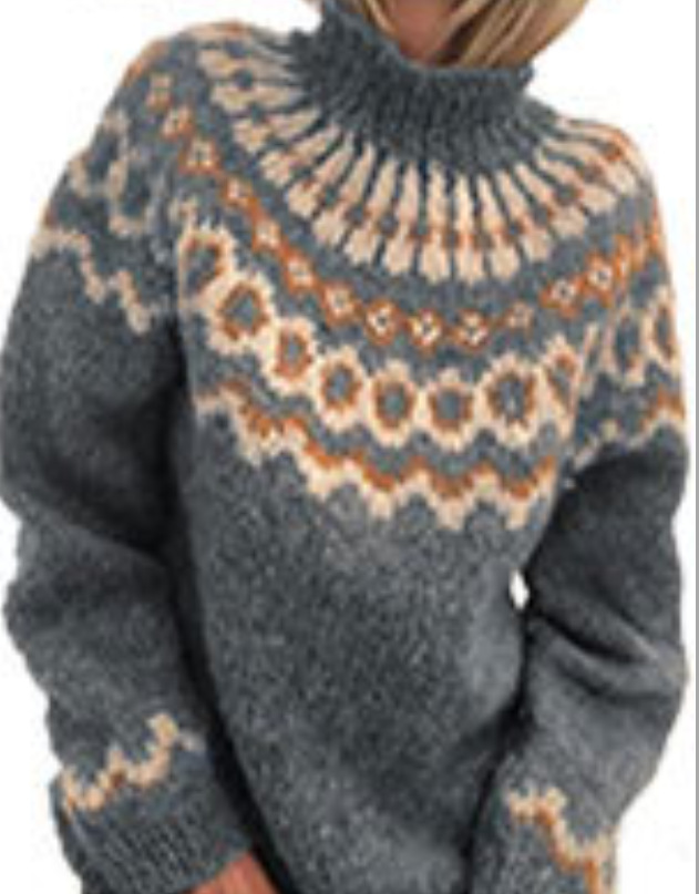 Women's Loose Mohair Chunky Knit Jacquard Sweater
