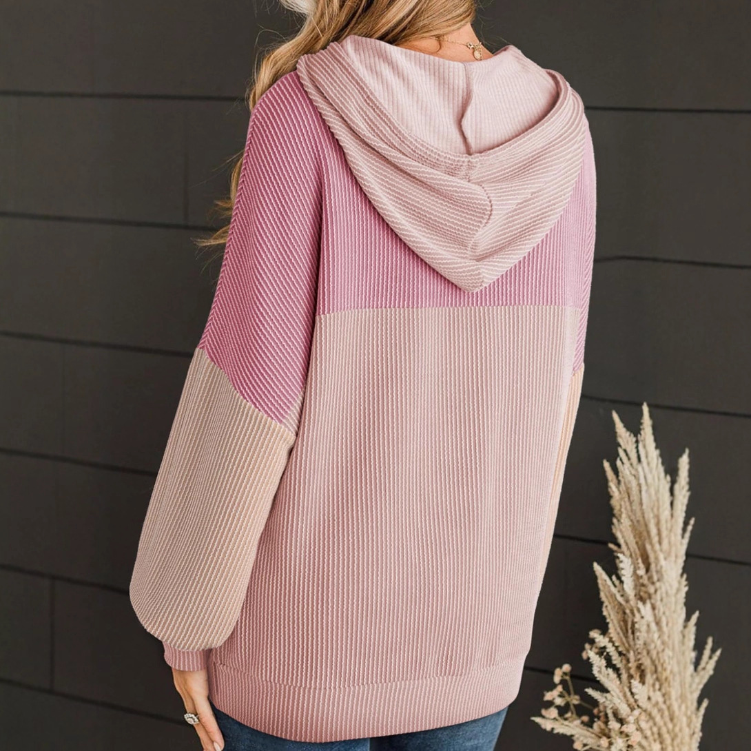 Color-Block Twist Stripe Long-Sleeve Hooded Sweatshirt