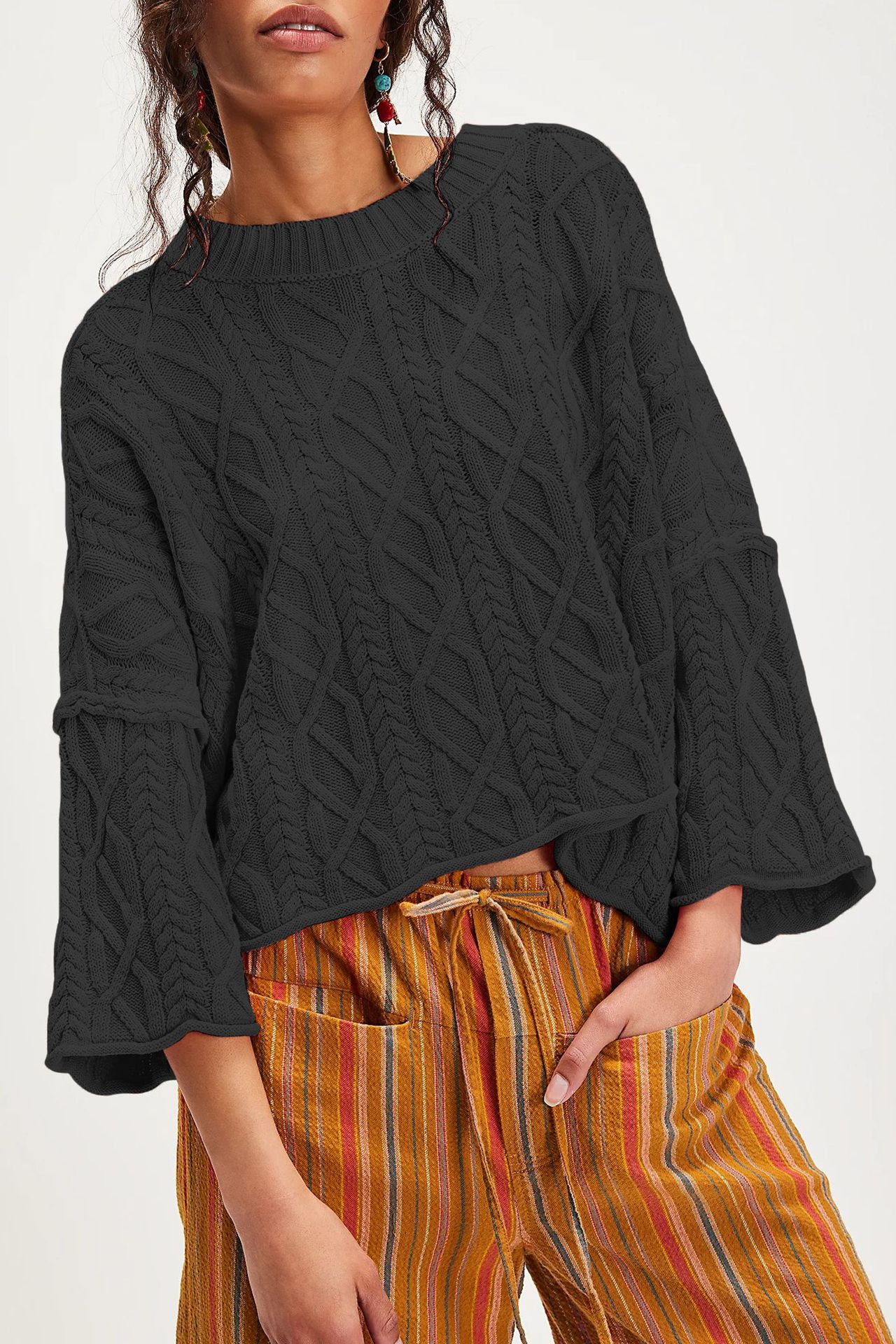 Women's Cropped Crewneck Knit Sweater