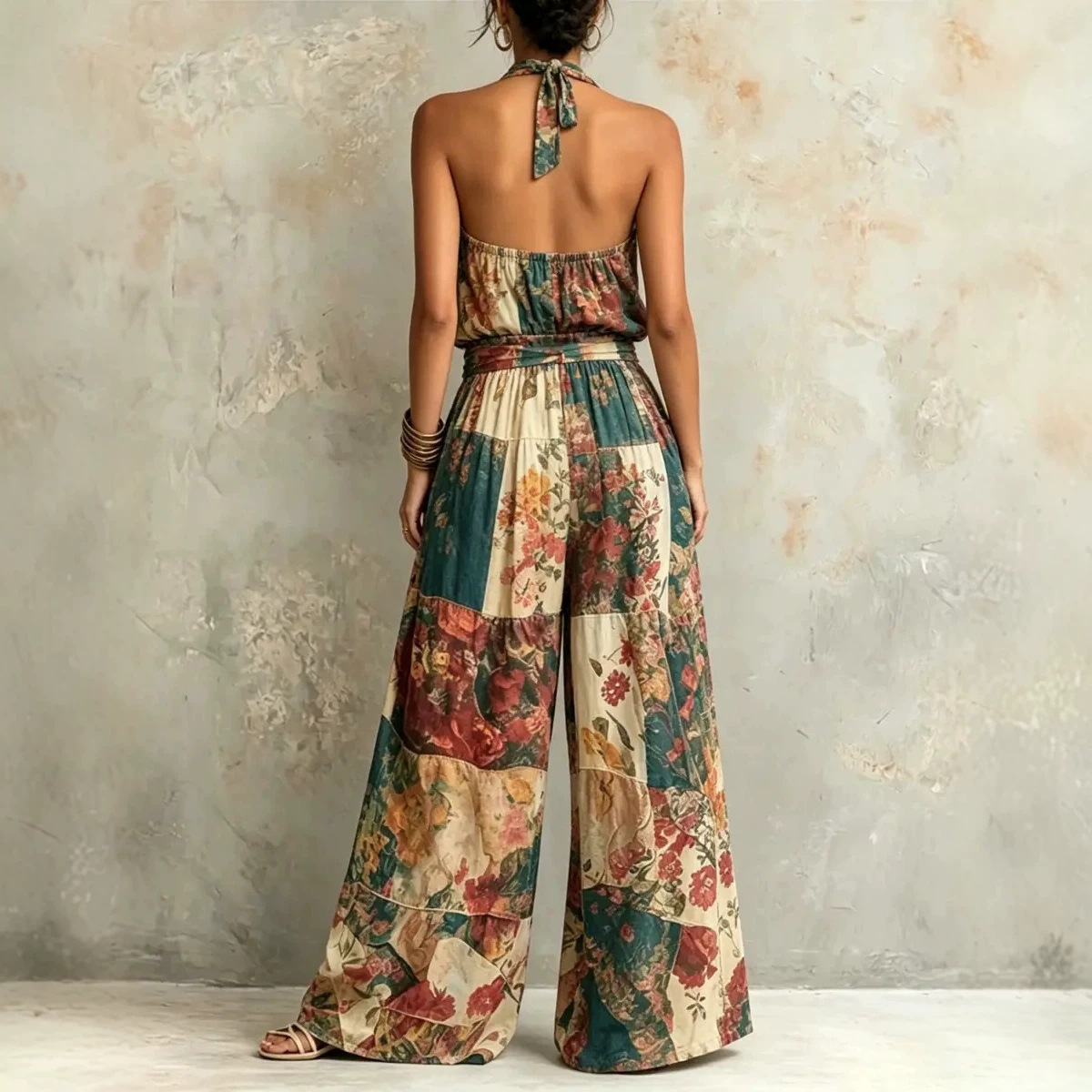 Women's Summer Casual Plaid Print Sleeveless Jumpsuit