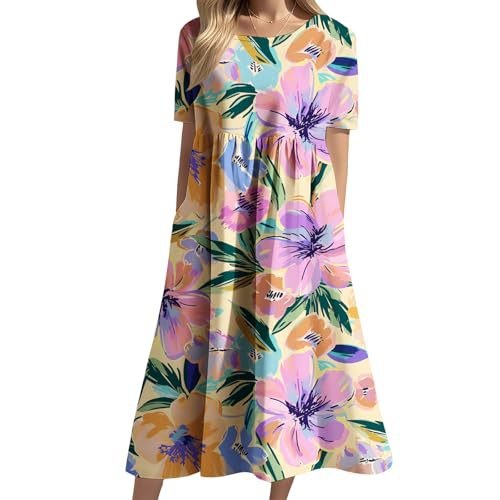 Women's Floral Print Casual A-Line Midi Dress with 3D Digital Print