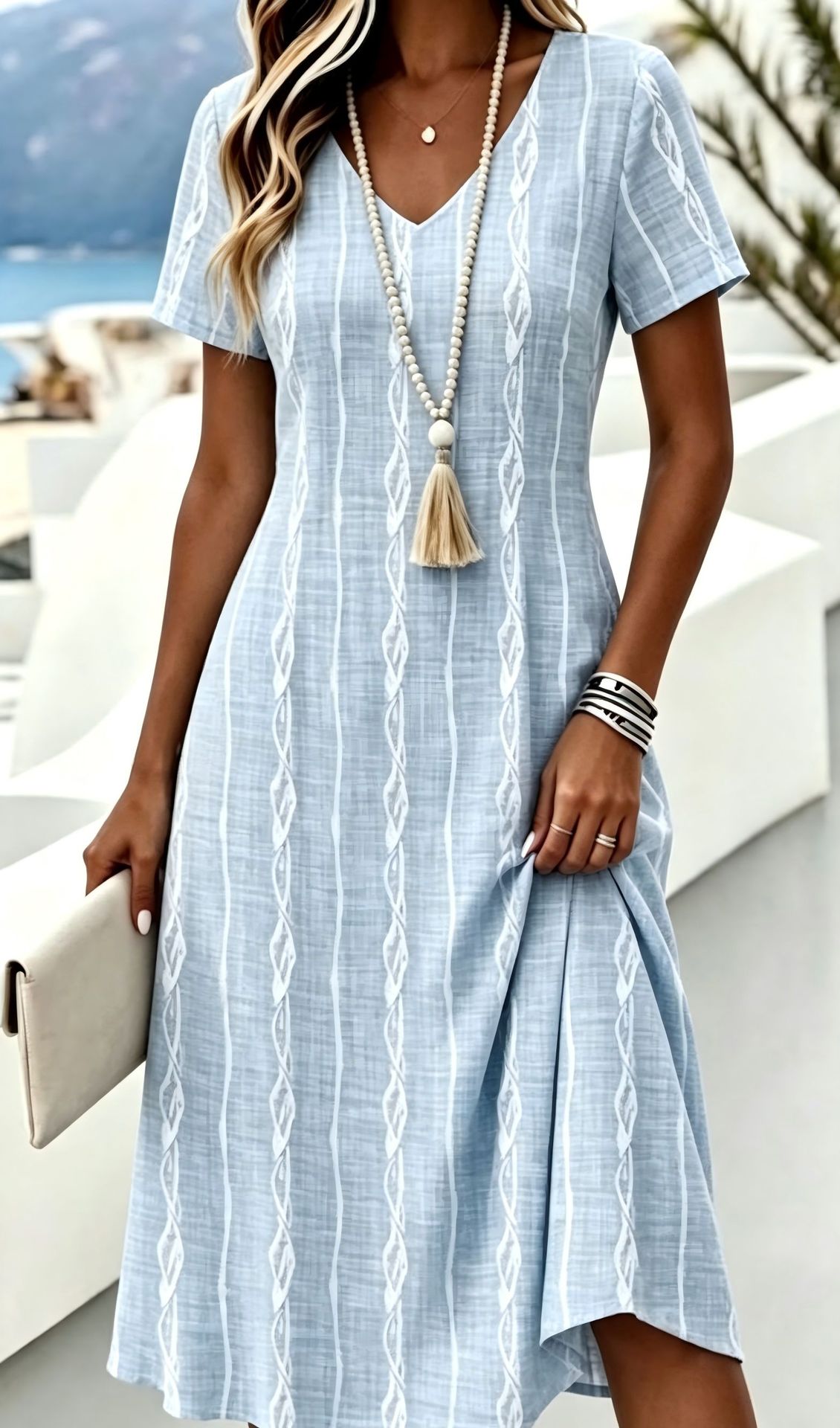 Women's Floral Print Casual Midi Dress Short Sleeve Deep V-Neck Slim Fit