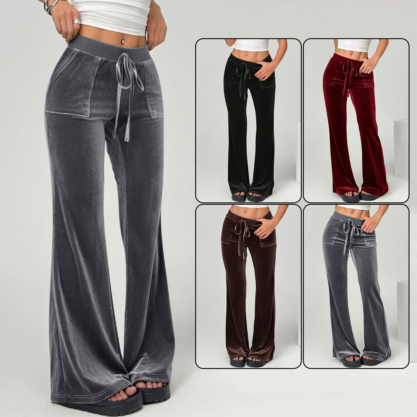 Women's Velvet Flare Pants Slimming Commuter Casual Long Trousers