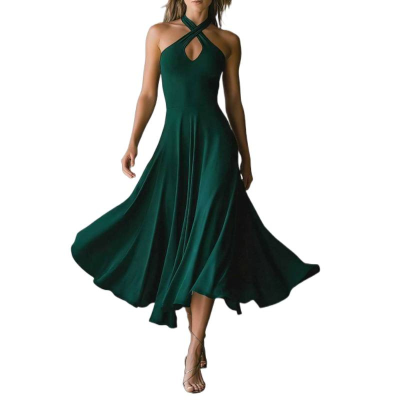Elegant Black Keyhole Backless Halter Neck A-Line Long Dress
