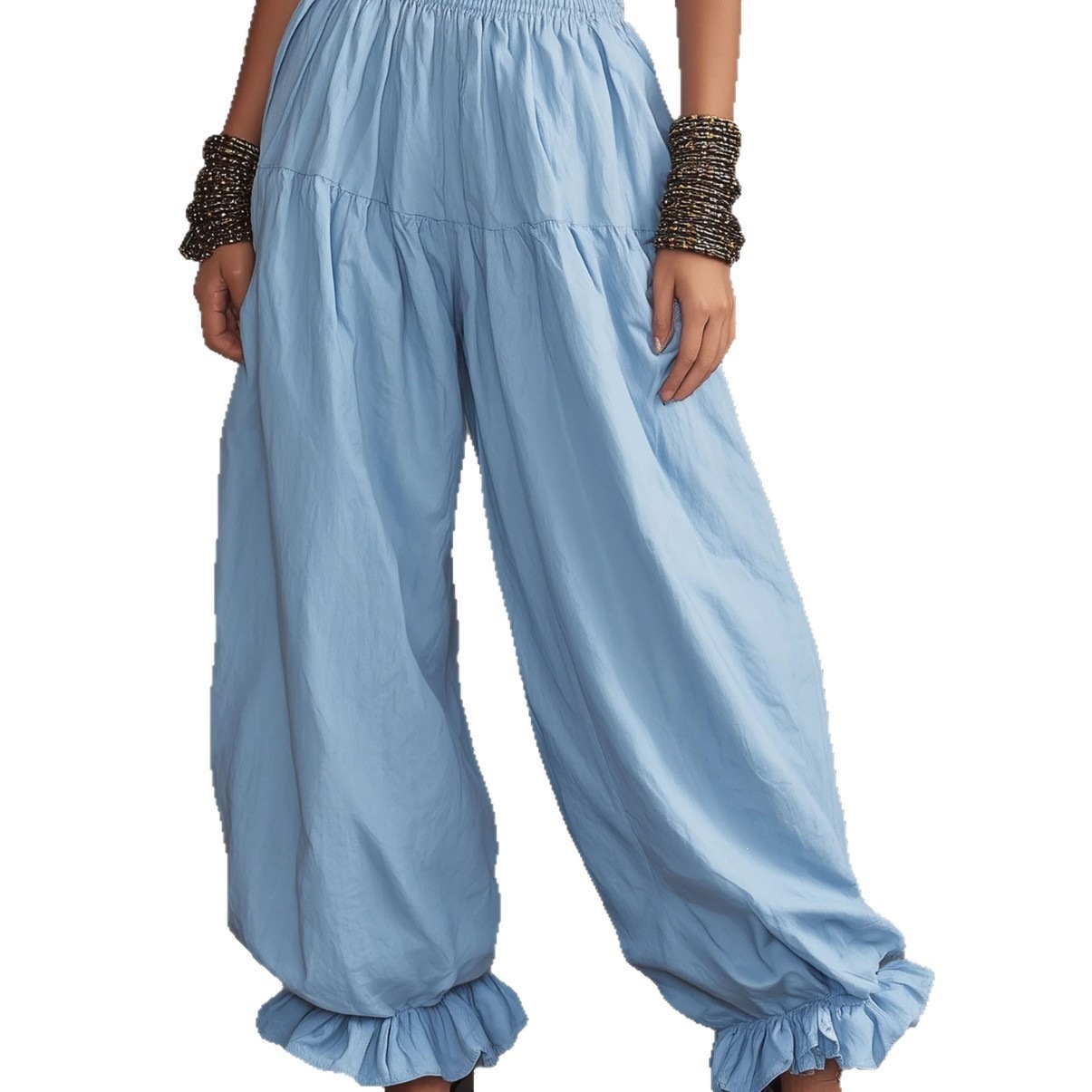 Women's Loose Ruffle Hem Lantern Pants Casual High Waist