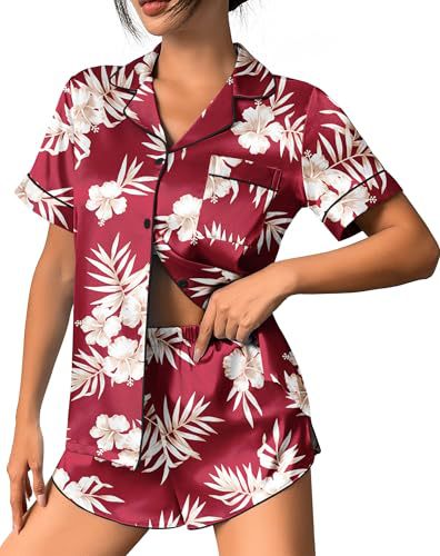 Women's Cuban Collar Leopard Tree Floral Monkey Print Short Sleeve Set