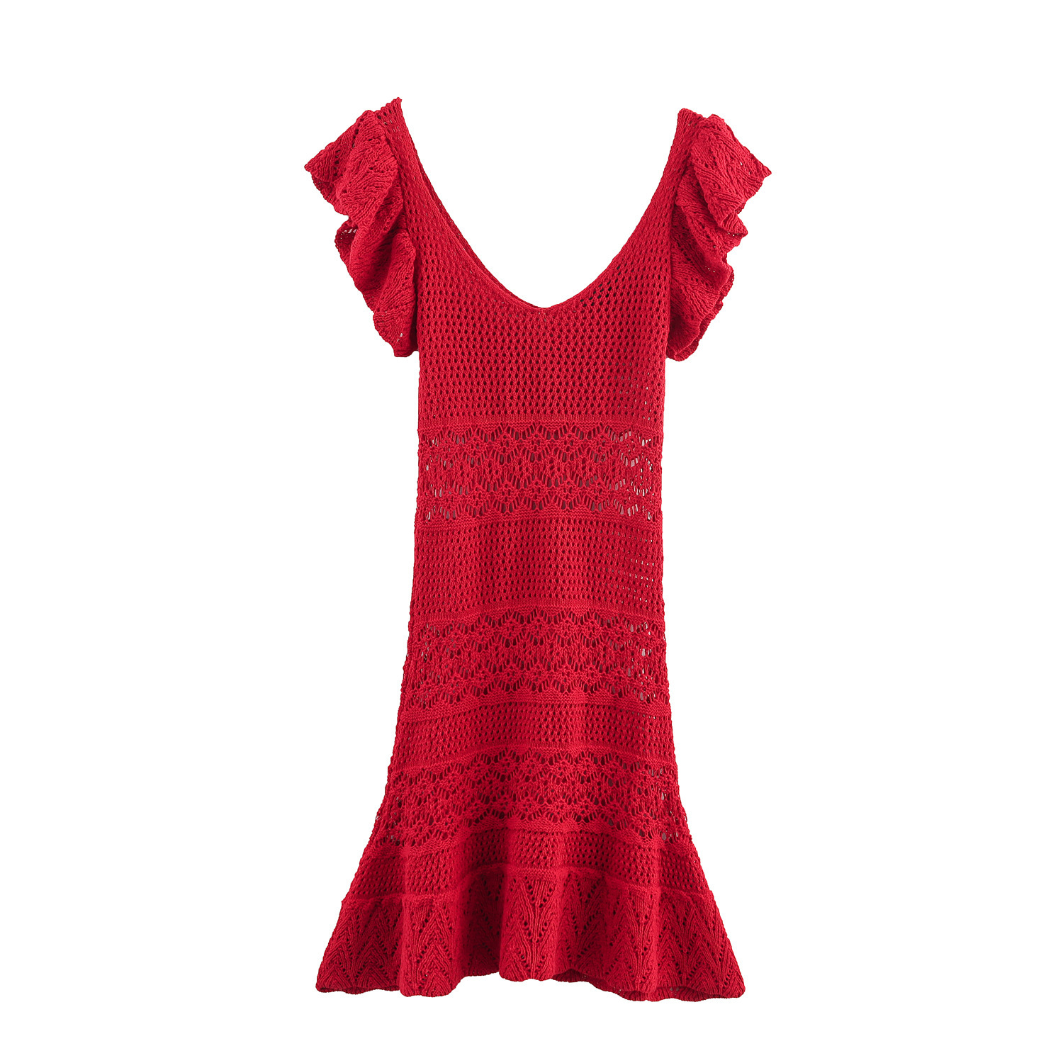 Women's Ruffle V-Neck Knit Dress