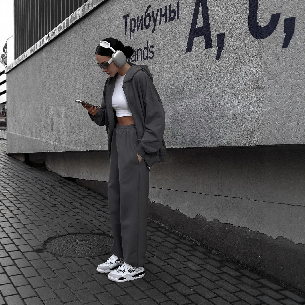 Women's Casual Hooded Zip Cardigan & Pants Two-Piece Set Streetwear