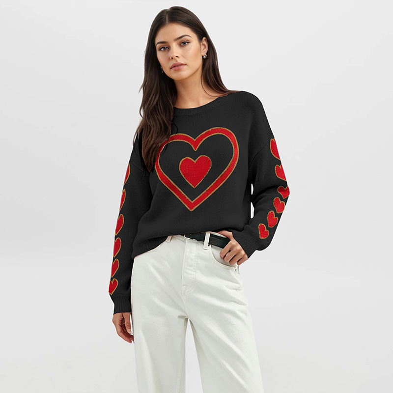 Heart Color-Block Pullover Sweater