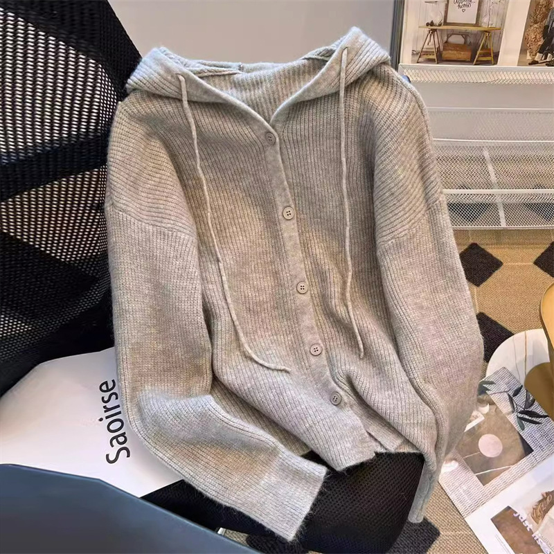 Soft Knit Hooded Cardigan Women's Slimming Gentle Style Sweater Coat