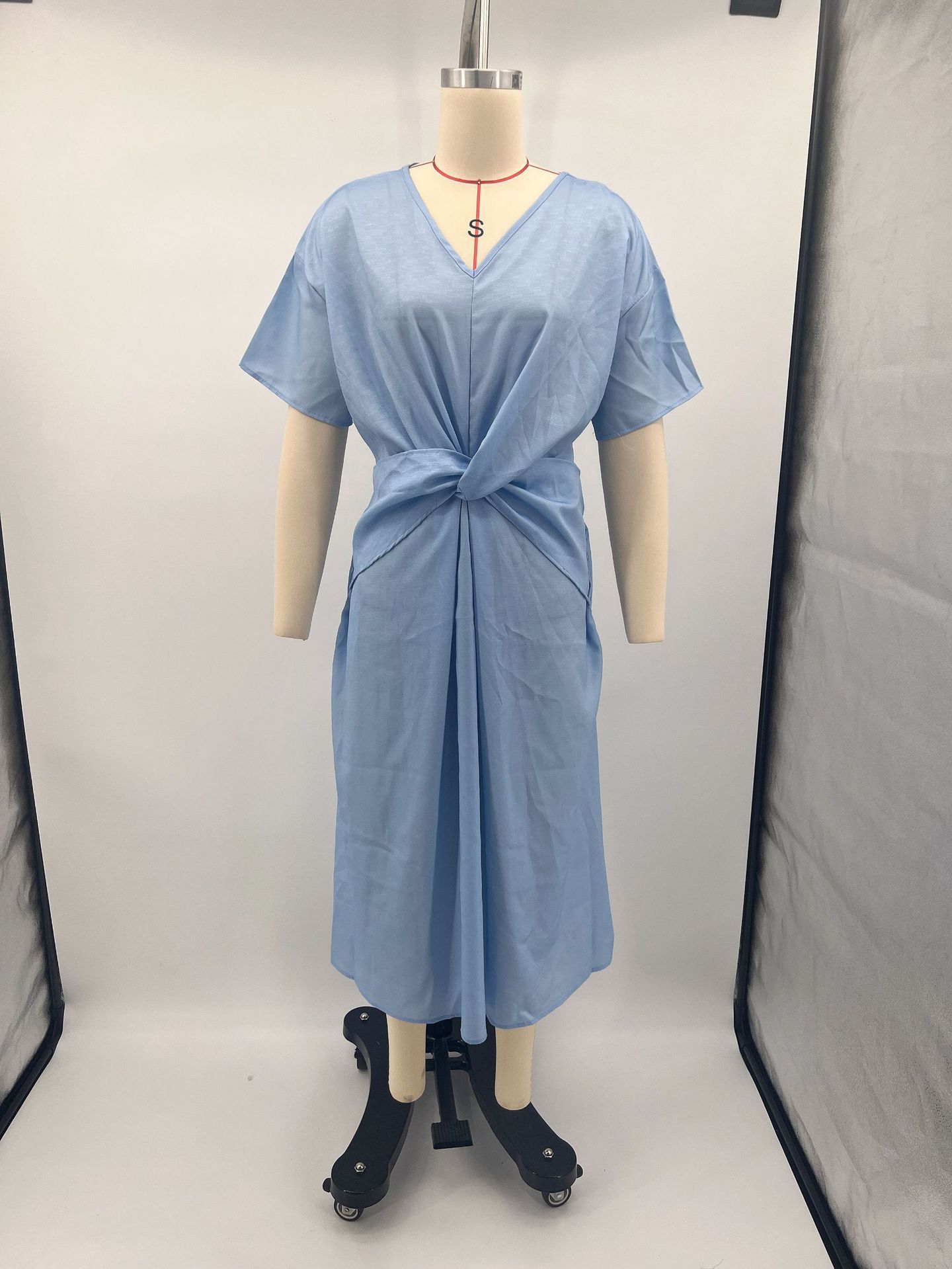 Bohemian Solid Color V-Neck Short Sleeve Long Dress