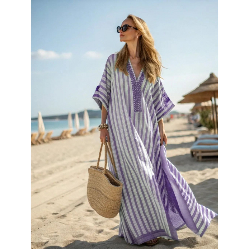Women's Polka Dot & Solid Print Midi Dress, Slim Fit Deep V-Neck Half Sleeve