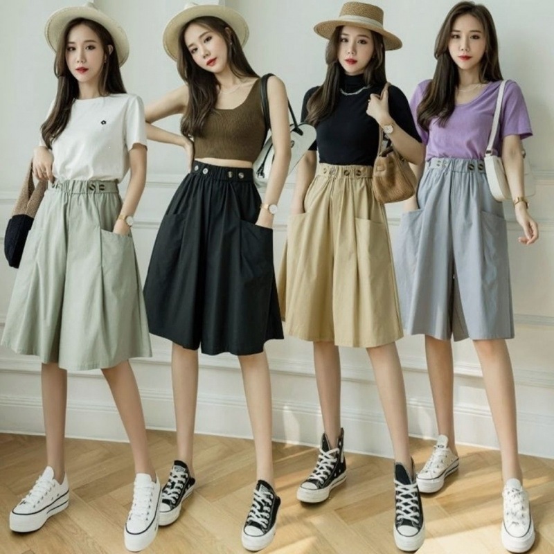 Women's High-Waist Wide-Leg Skort Capri Pants