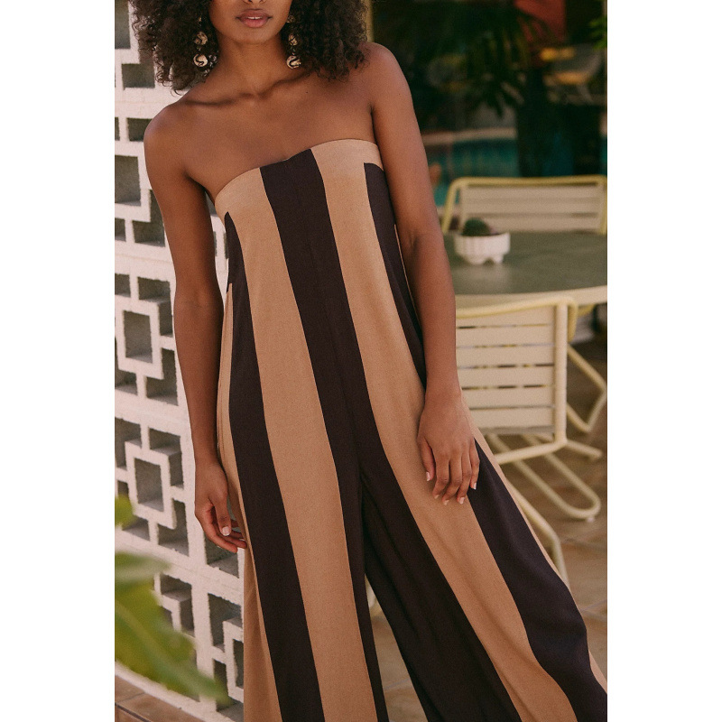 Striped Tube Top and Wide-Leg Pants Set