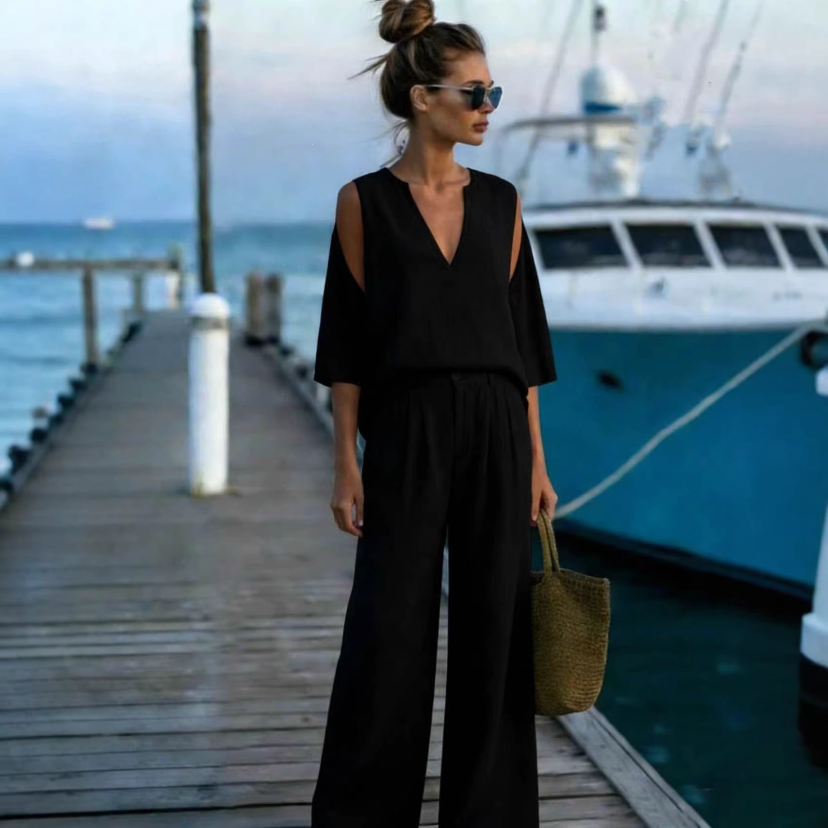 Women's Off-Shoulder Top and Pants Two-Piece Set