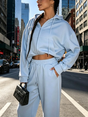 Women's Zip-Up Hoodie and Drawstring Pants Two-Piece Tracksuit Set