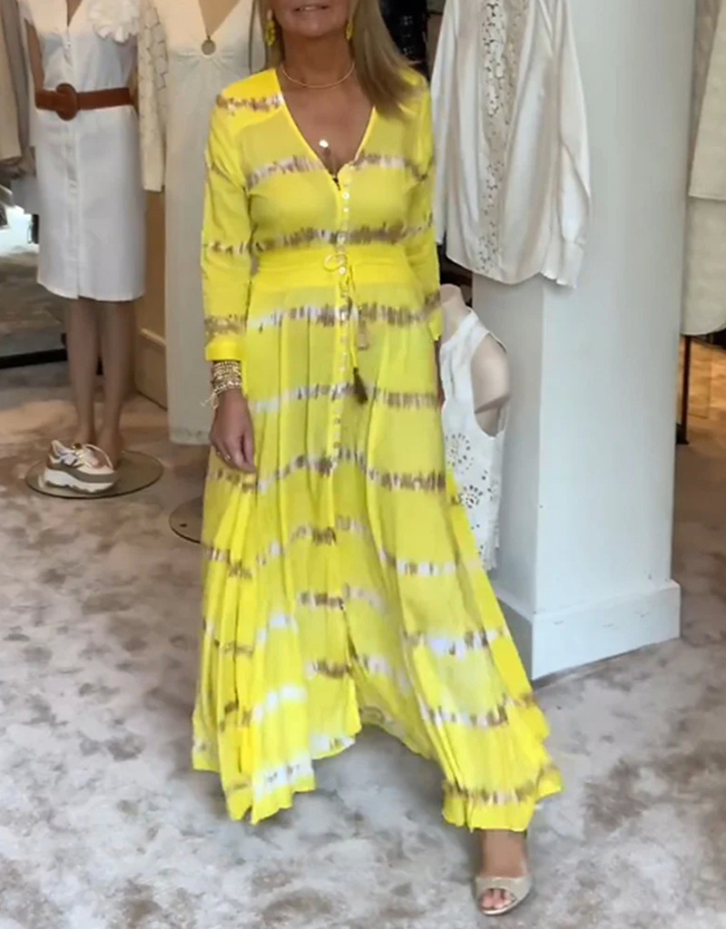 Floral Print V-Neck Long Sleeve Maxi Dress