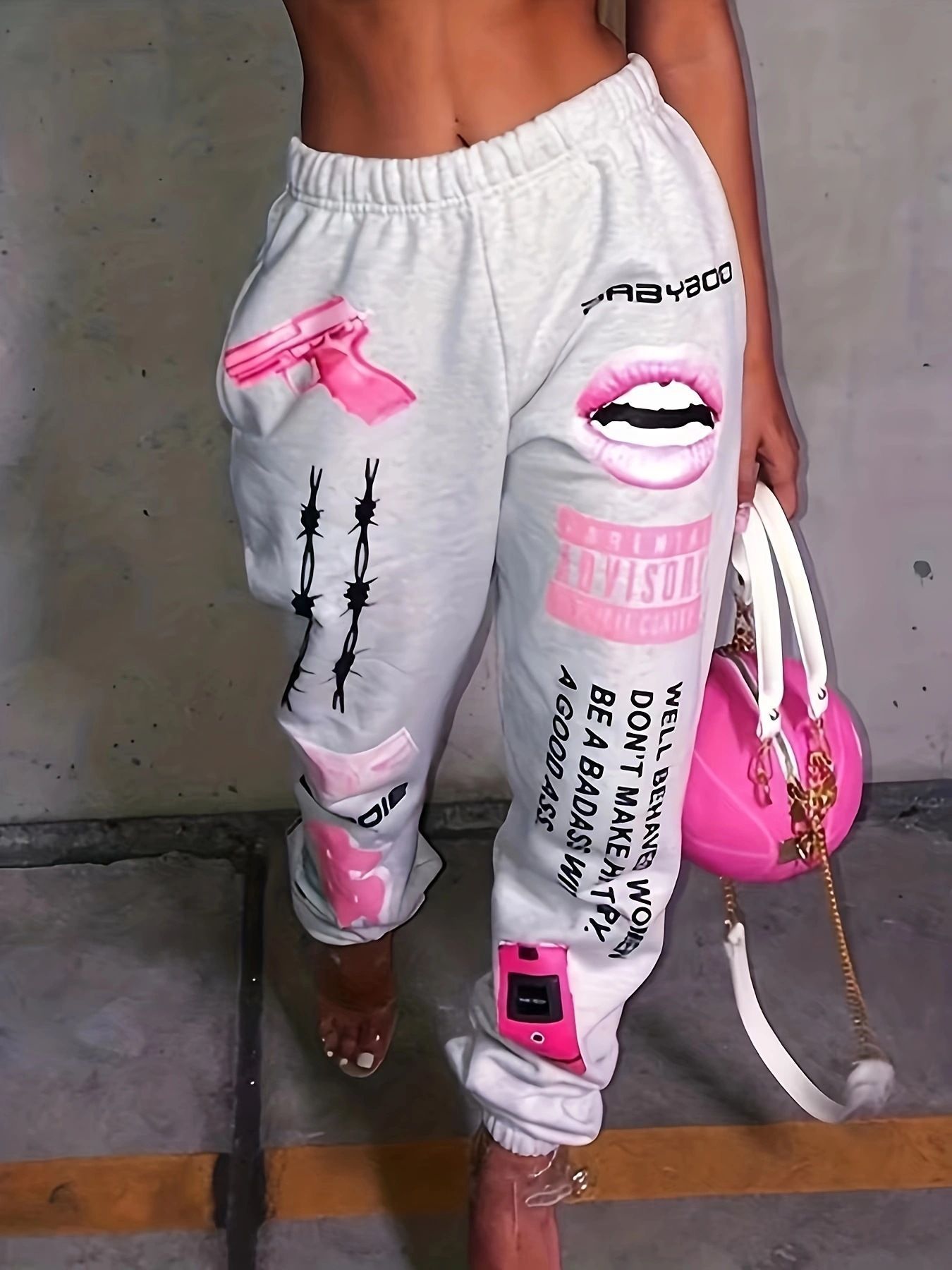 Women's Printed Elastic Waist Harem Pants Casual Sporty