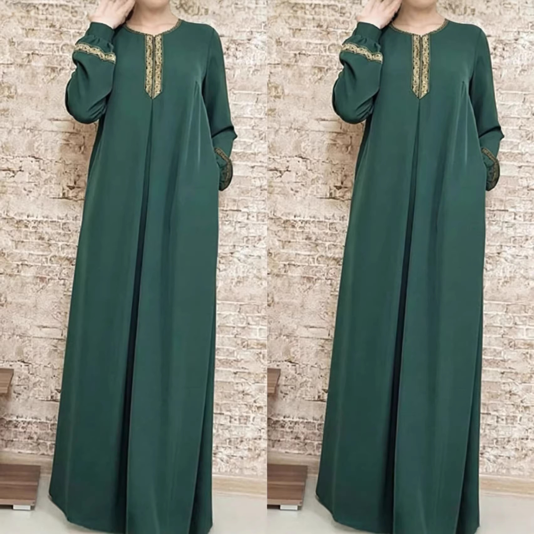 Floral Print Loose Long Dress Round Neck Long Sleeve Straight Fit
