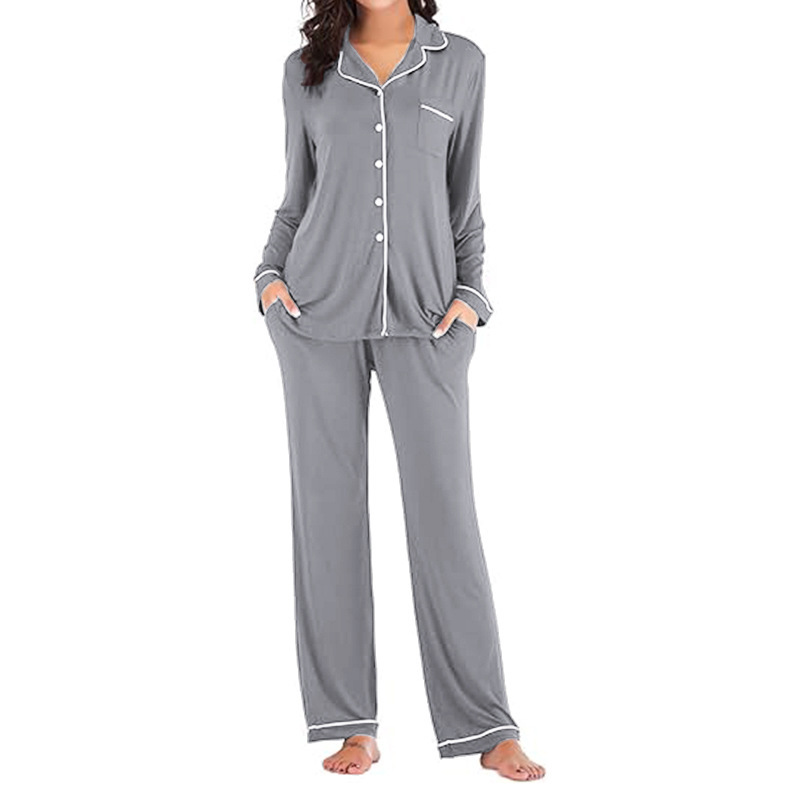 Women's Cuban Collar Printed Long Sleeve Button Set
