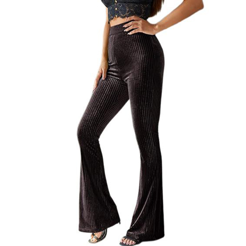 High-Waist Corduroy Flare Pants Solid Casual Women's